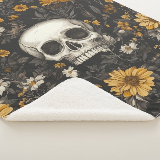 Couverture Sherpa Tête de mort avec fleurs (3/4)