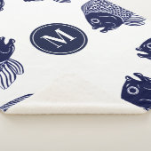 Couverture Sherpa Têtes de poisson bleu marine | Monogramme (3/4)