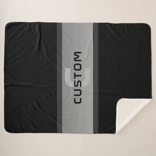 Couverture Sherpa Texte en calques personnalisable moderne | Noir et (Devant (Horizontal))