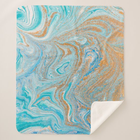 Couverture Sherpa texture Abstraite en marbre bleu (Devant)