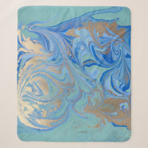 Couverture Sherpa Texture d'aquarelle liquide en or bleu