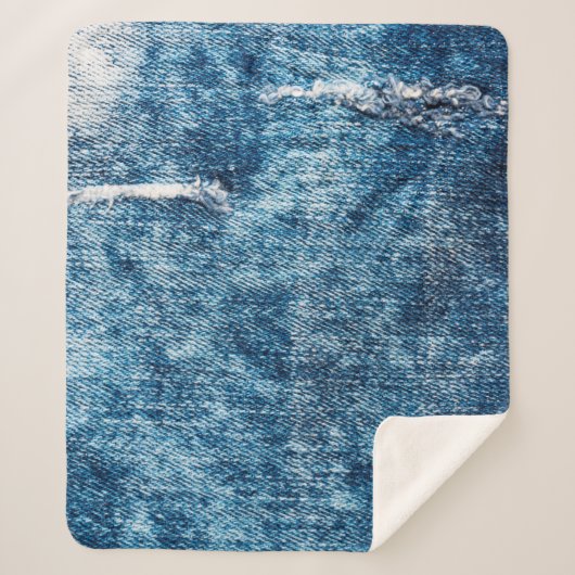 Couverture Sherpa Texture de Denim.Fans bleus avec fils et trous pou (Devant)