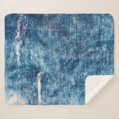 Couverture Sherpa Texture de Denim.Fans bleus avec fils et trous pou (Devant (Horizontal))