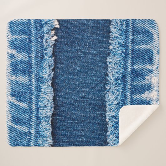 Couverture Sherpa Texture en tissu de jean denim bleu (Devant (Horizontal))