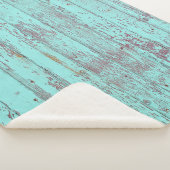 Couverture Sherpa Texture grange en bois aqua arrière - plan (3/4)