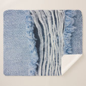 Couverture Sherpa Texture Jeans bleu clair déchirée. (Devant (Horizontal))