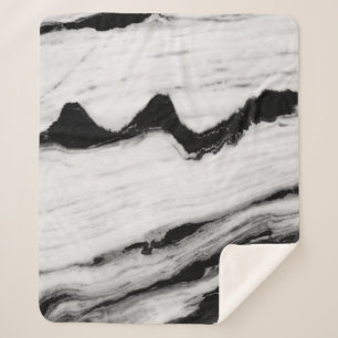 Couverture Sherpa texture naturelle en marbre noir et blanc, luxueux