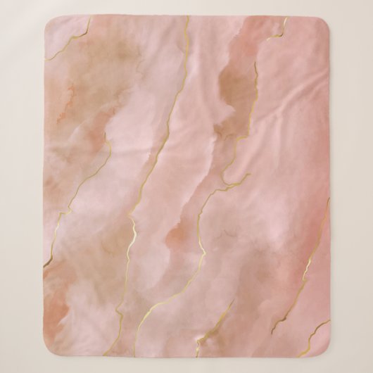 Couverture Sherpa Texture or en marbre rose liquide (Devant)