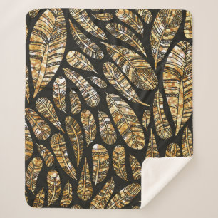 Couverture Sherpa Texture transparente motif de plumes dorées