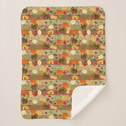 Couverture Sherpa Thanksgiving Turkey Squash Automne Harvest Motif (Devant)