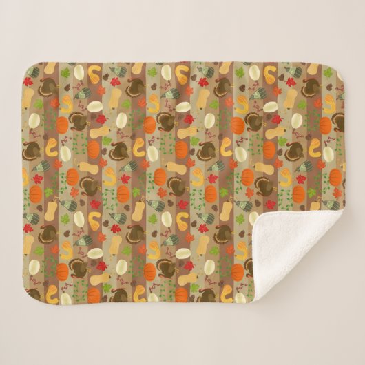Couverture Sherpa Thanksgiving Turkey Squash Automne Harvest Motif (Devant (Horizontal))