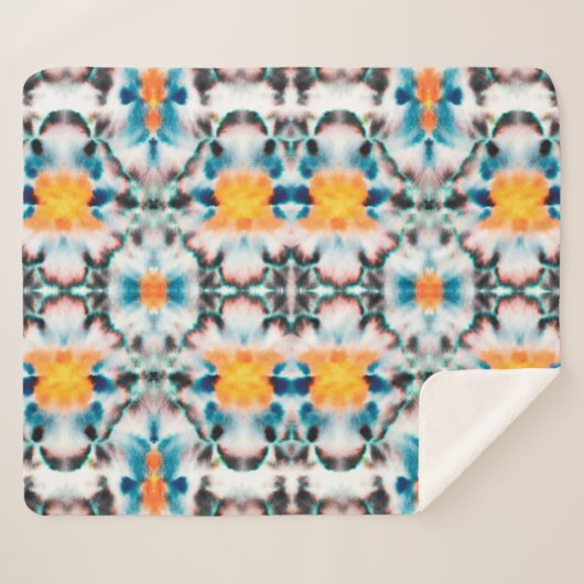 Couverture Sherpa Tie Dye Motif sans joint. Ethnique Abstraite. Psyc (Devant (Horizontal))