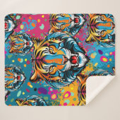 Couverture Sherpa Tiger Head Rainbow colors paint stains (Devant (Horizontal))