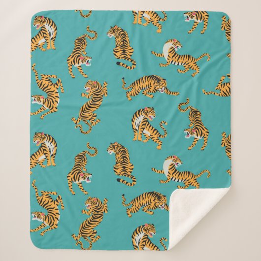 Couverture Sherpa Tiger sur Motif Turquoise (Devant)