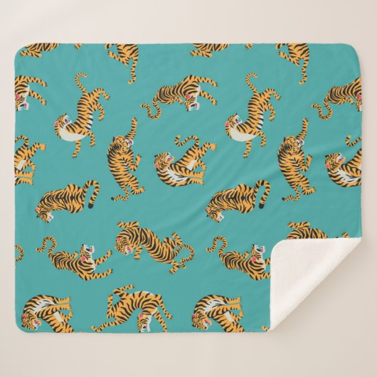Couverture Sherpa Tiger sur Motif Turquoise (Devant (Horizontal))