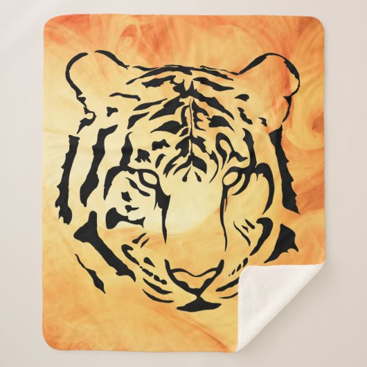 Couverture Sherpa Tigre à rayures noires sur orange vif (Devant)