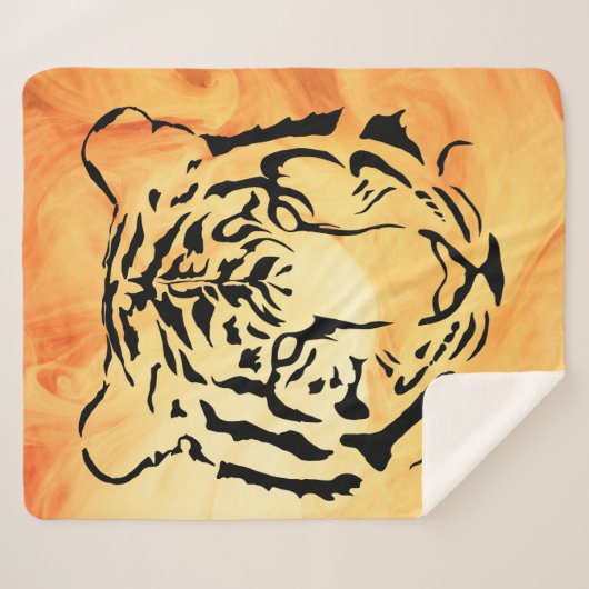 Couverture Sherpa Tigre à rayures noires sur orange vif (Devant (Horizontal))