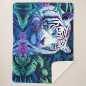 Couverture Sherpa Tigre blanc en fleurs violettes (Devant)
