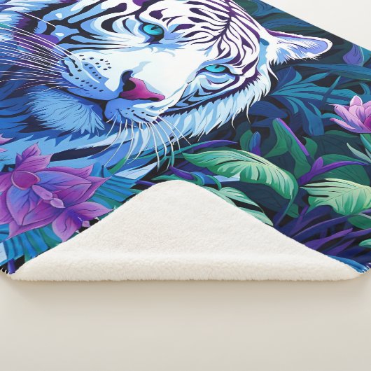 Couverture Sherpa Tigre blanc en fleurs violettes (3/4)