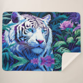 Couverture Sherpa Tigre blanc en fleurs violettes (Devant (Horizontal))