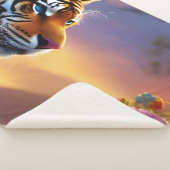 Couverture Sherpa Tigre bleu et fleurs roses (3/4)