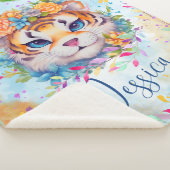 Couverture Sherpa Tigre d'aquarelle mignon avec fleurs (3/4)