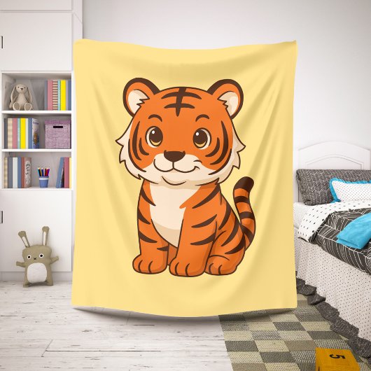Couverture Sherpa Tigreau mignon sur fond jaune