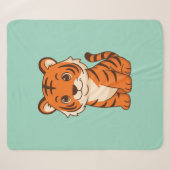 Couverture Sherpa Tigreau mignon sur fond vert (Devant (Horizontal))