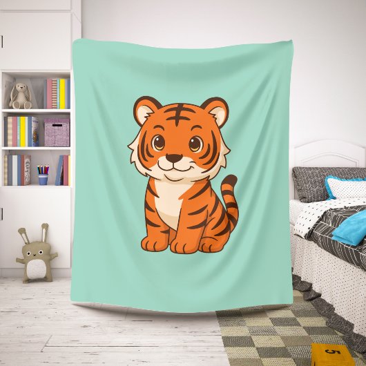 Couverture Sherpa Tigreau mignon sur fond vert