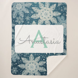 Couverture Sherpa Tirrinia Snowflake Motif avec Monogramme & Nom