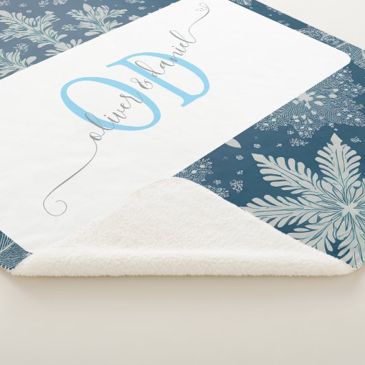 Couverture Sherpa Tirrinia Snowflake Motif avec noms et monogramme (3/4)