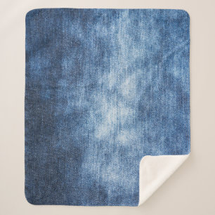 Couverture Sherpa Tissu en denim usé, arrière - plan texturé.