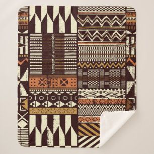 Couverture Sherpa Tissu tribal africain patchwork abstrait vin