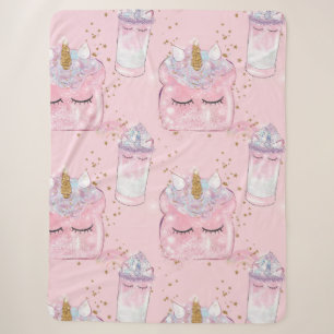 Couverture Sherpa Toast et Milkshake de Kawaii Unicorn - Pastel