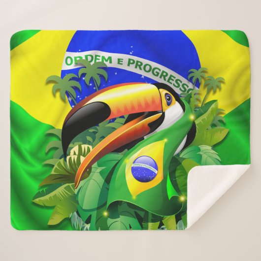 Couverture Sherpa Toco Toucan avec drapeau brésilien (Devant (Horizontal))