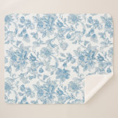 Couverture Sherpa Toile-de-jouy Chinoiseries Blue Floral Pattern (Devant (Horizontal))