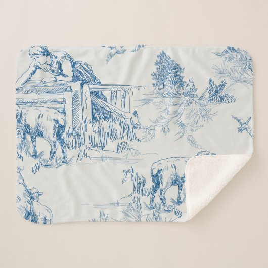 Couverture Sherpa Toile de mouton d'agneau bleu (Devant (Horizontal))