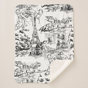 Couverture Sherpa Toile de Paris en noir et blanc