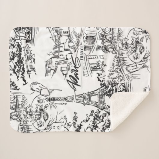 Couverture Sherpa Toile Paris Eiffel noir et blanc (Devant (Horizontal))
