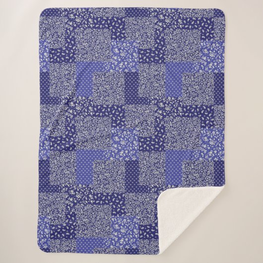 Couverture Sherpa Tons Chintz Motif de Patchwork de Polka bleu point (Devant)