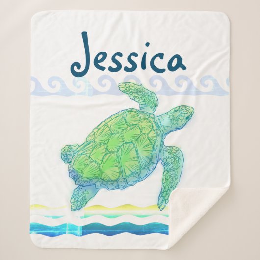 Couverture Sherpa Tortue bleue et verte (Devant)