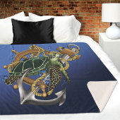 Couverture Sherpa Tortue de mer bleu vert