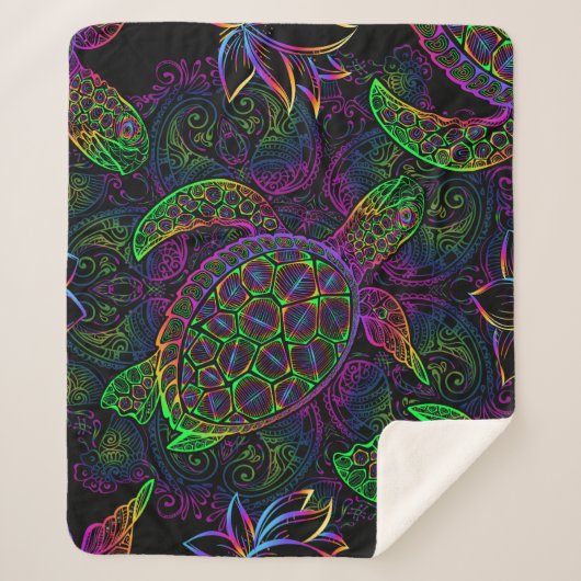 Couverture Sherpa Tortue de mer Boho : Motif psychédélique mandala (Devant)