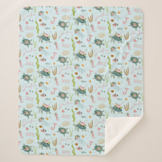 Couverture Sherpa Tortue de petite fille personnalisée | 50 x 60