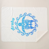 Couverture Sherpa Tortue Tribale Bleue Aruba (Devant (Horizontal))