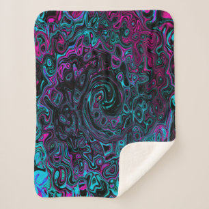 Couverture Sherpa Tourbillon Abstrait Aqua Magenta et Noir
