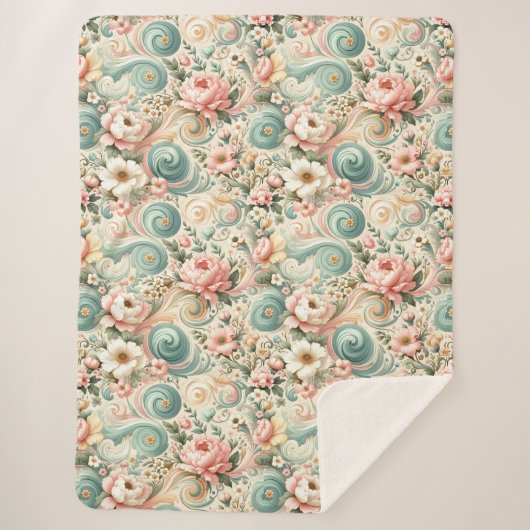 Couverture Sherpa Tourbillons floraux Whimsical en Pastel (Devant)