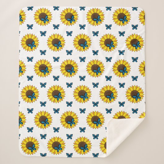 Couverture Sherpa Tournesol et papillon bleu (Devant)