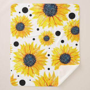 Couverture Sherpa Tournesols Jaunes sur Fond Blanc Motif