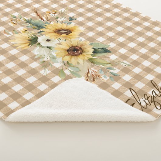 Couverture Sherpa Tournesols rustiques Brown En vichy Personnalisé (3/4)
